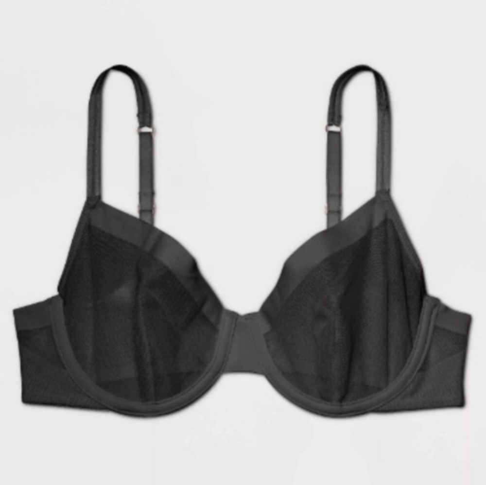 Auden Demi Coverage Unlined Bra Size 34C Sheer Underwire Delicate Sexy
